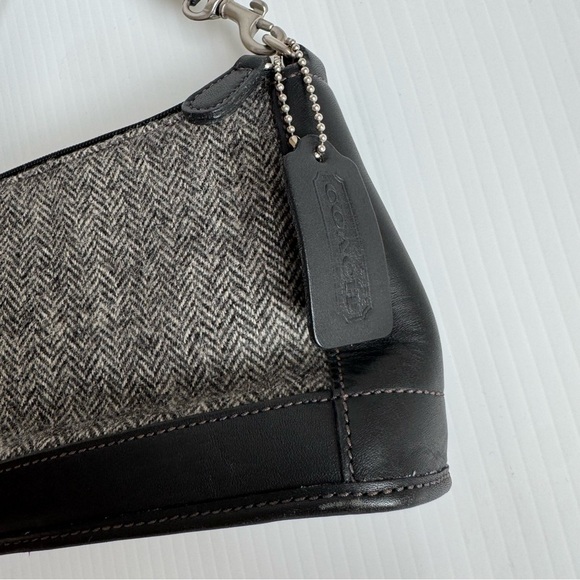 Y2K Coach brand Bleecker tweed herringbone wool and leather Black &Gray Mini Bag - Picture 3 of 10